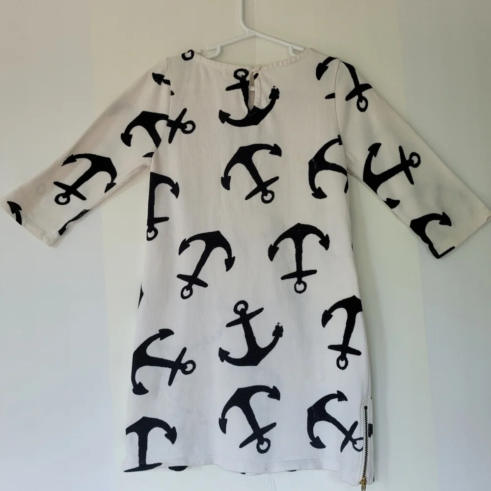 White Dress with Black Anchor Print